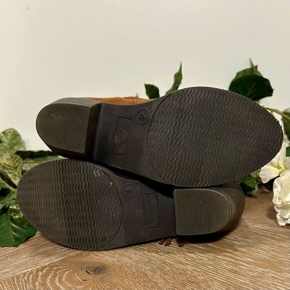 Wonder Nation Ankle Boots Girls Women’s Size 4 Chestnut Brown Suede Stud Fringe - Picture 7 of 9